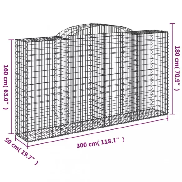 7 db íves horganyzott vas gabion kosár 300x50x160/180 cm