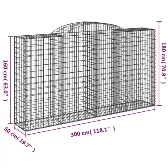 13 db íves horganyzott vas gabion kosár 300x50x160/180 cm