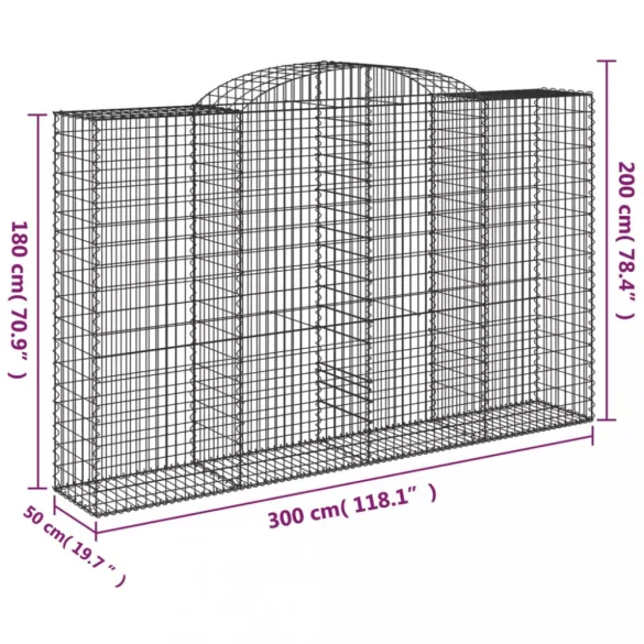 8 db íves horganyzott vas gabion kosár 300x50x180/200 cm