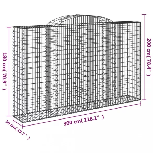 13 db íves horganyzott vas gabion kosár 300x50x180/200 cm