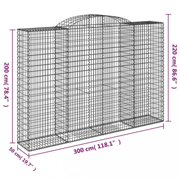 3 db íves horganyzott vas gabion kosár 300x50x200/220 cm