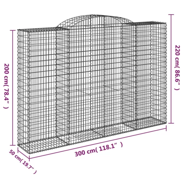 6 db íves horganyzott vas gabion kosár 300x50x200/220 cm