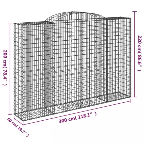 10 db íves horganyzott vas gabion kosár 300x50x200/220 cm