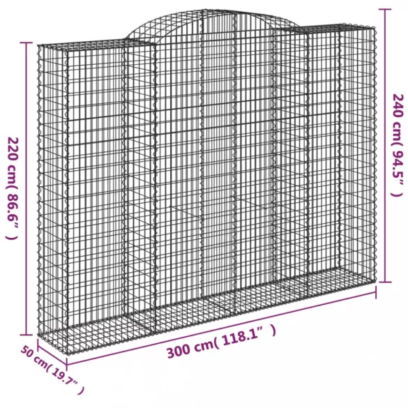 2 db íves horganyzott vas gabion kosár 300x50x220/240 cm