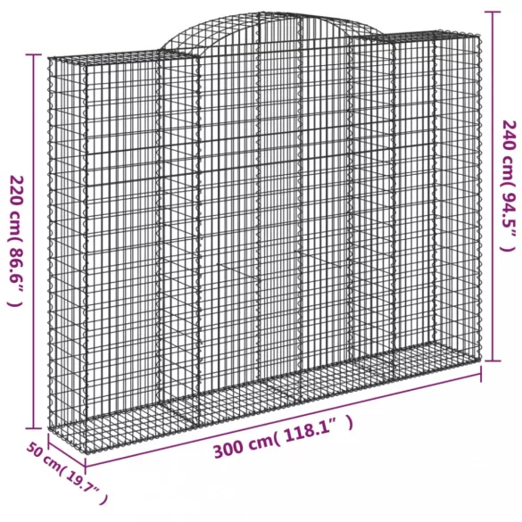 3 db íves horganyzott vas gabion kosár 300x50x220/240 cm
