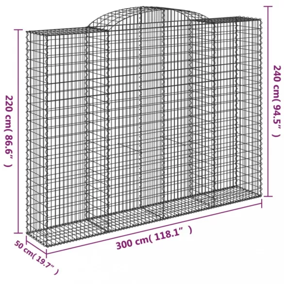 6 db íves horganyzott vas gabion kosár 300x50x220/240 cm