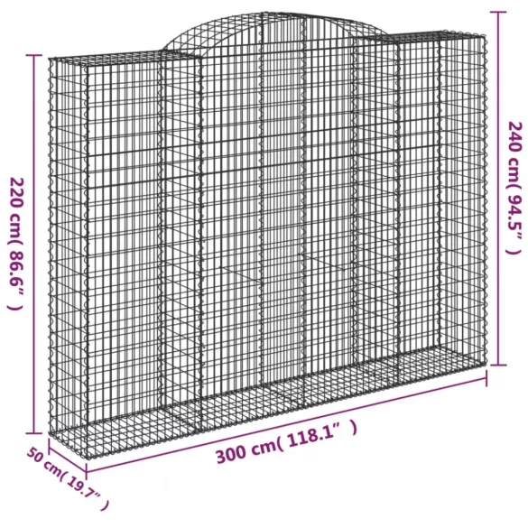 7 db íves horganyzott vas gabion kosár 300x50x220/240 cm