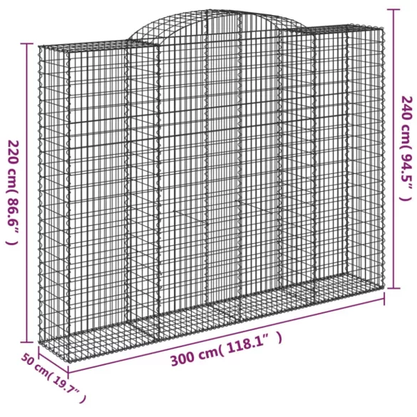 8 db íves horganyzott vas gabion kosár 300x50x220/240 cm
