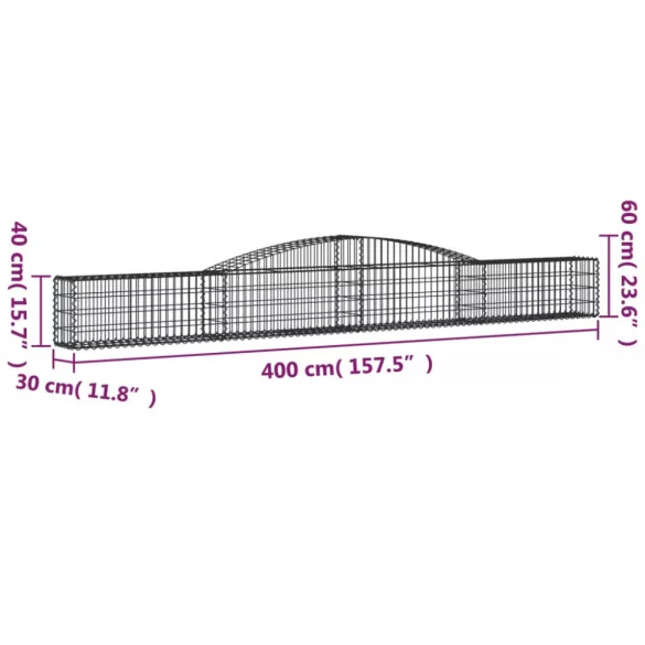 2 db íves horganyzott vas gabion kosár 400x30x40/60 cm