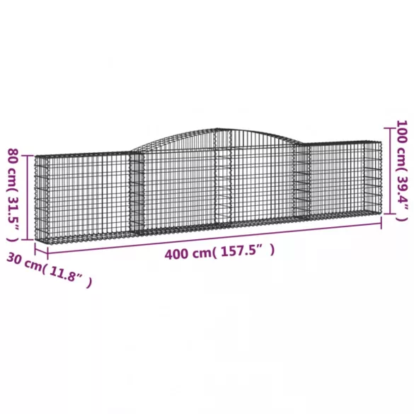 2 db íves horganyzott vas gabion kosár 400x30x80/100 cm