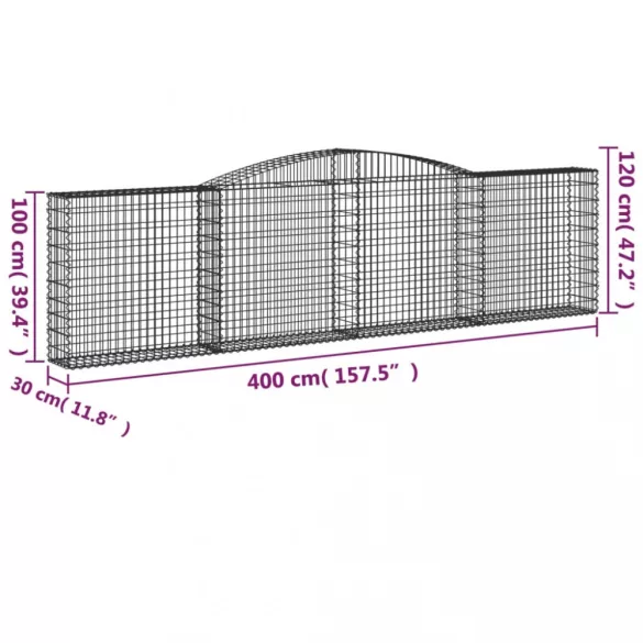 10 db íves horganyzott vas gabion kosár 400x30x100/120 cm