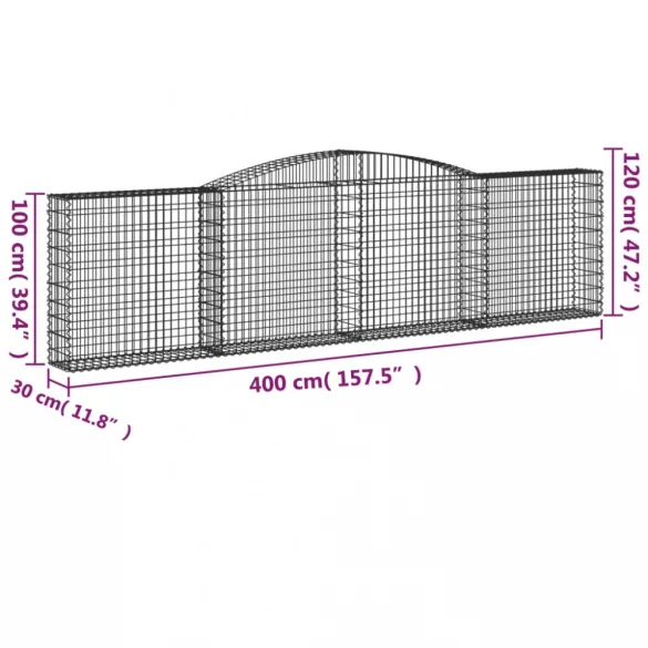 20 db íves horganyzott vas gabion kosár 400x30x100/120 cm