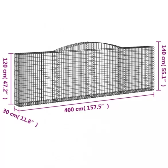 10 db íves horganyzott vas gabion kosár 400x30x120/140 cm