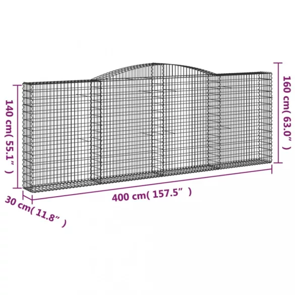 3 db íves horganyzott vas gabion kosár 400x30x140/160 cm