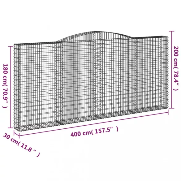 2 db íves horganyzott vas gabion kosár 400x30x180/200 cm