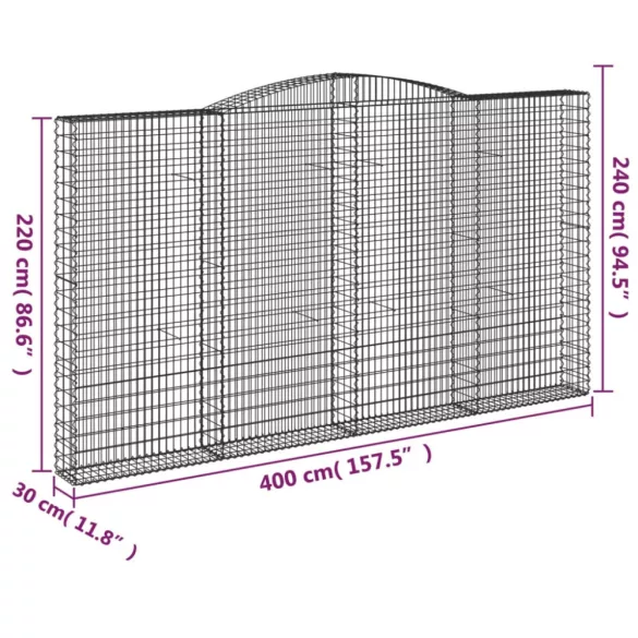 7 db íves horganyzott vas gabion kosár 400x30x220/240 cm