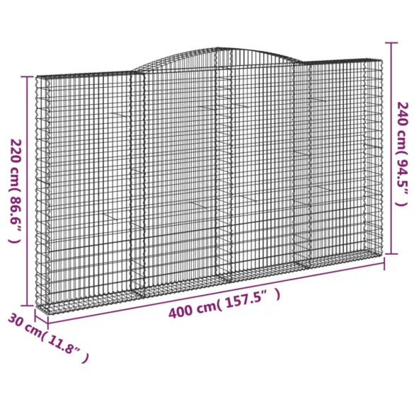 10 db íves horganyzott vas gabion kosár 400x30x220/240 cm