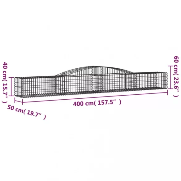 2 db íves horganyzott vas gabion kosár 400x50x40/60 cm
