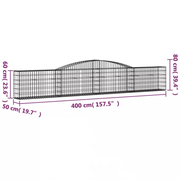 5 db íves horganyzott vas gabion kosár 400x50x60/80 cm