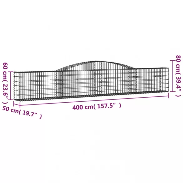 25 db íves horganyzott vas gabion kosár 400x50x60/80 cm
