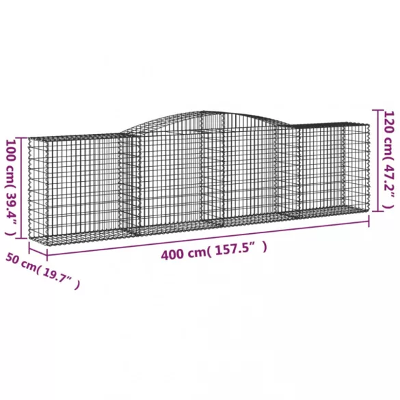 4 db íves horganyzott vas gabion kosár 400x50x100/120 cm