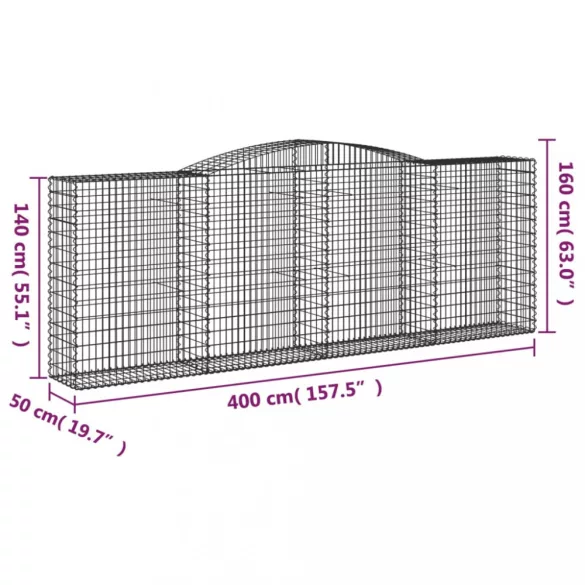 10 db íves horganyzott vas gabion kosár 400x50x140/160 cm