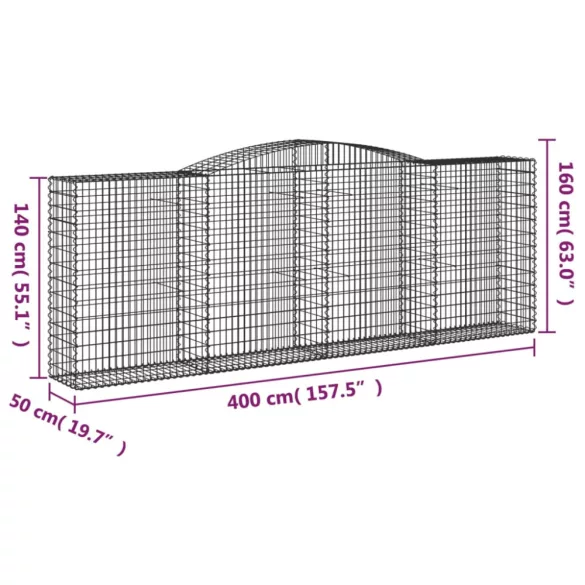 25 db íves horganyzott vas gabion kosár 400x50x140/160 cm