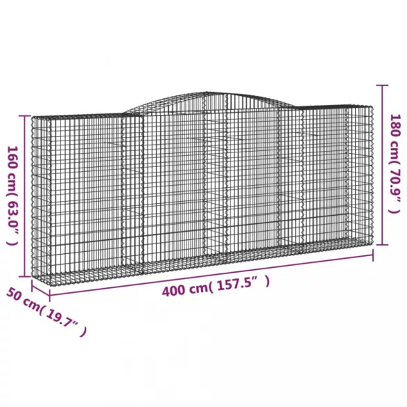 10 db íves horganyzott vas gabion kosár 400x50x160/180 cm