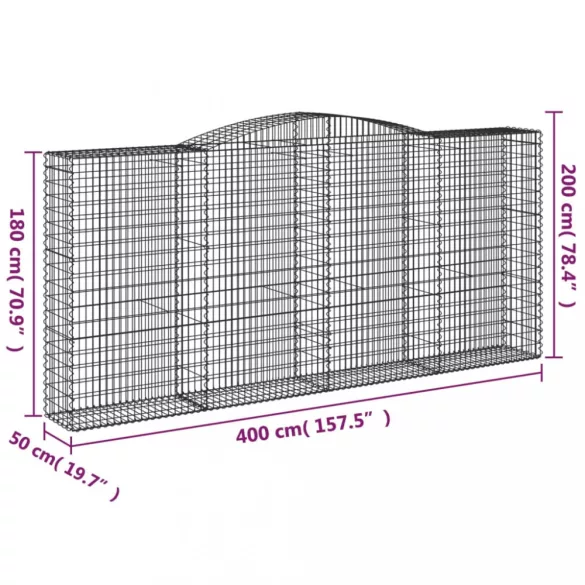 2 db íves horganyzott vas gabion kosár 400x50x180/200 cm