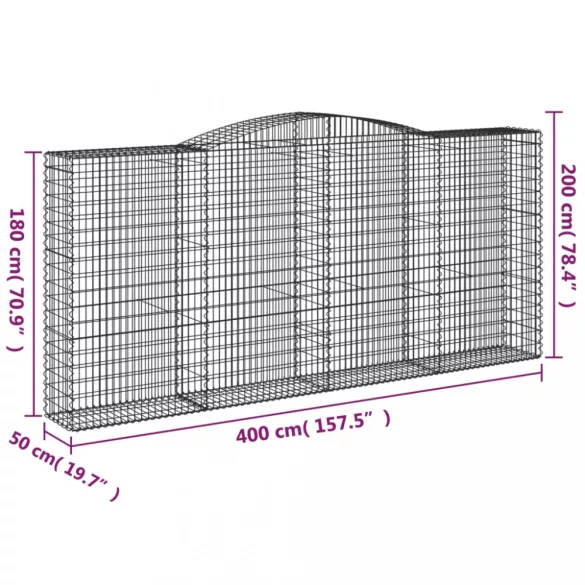 9 db íves horganyzott vas gabion kosár 400x50x180/200 cm