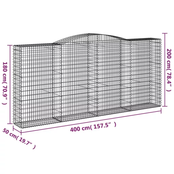 10 db íves horganyzott vas gabion kosár 400x50x180/200 cm