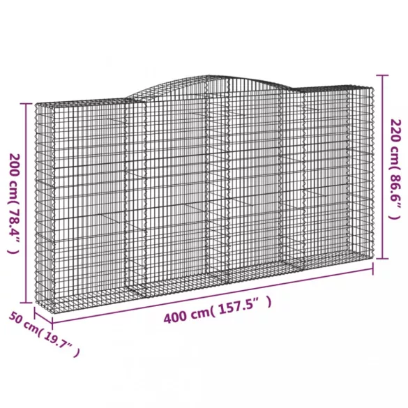 2 db íves horganyzott vas gabion kosár 400x50x200/220 cm