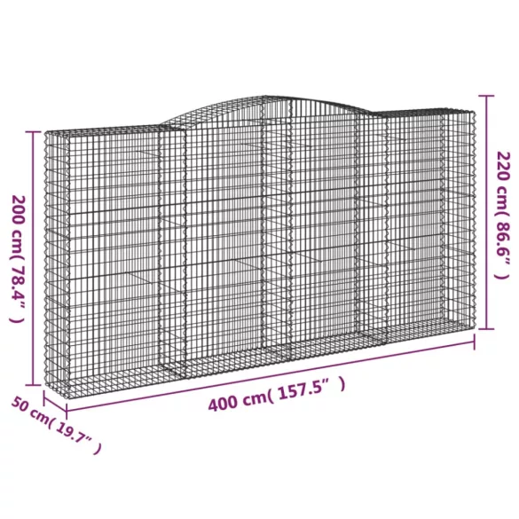 15 db íves horganyzott vas gabion kosár 400x50x200/220 cm