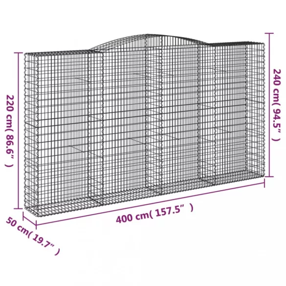 2 db íves horganyzott vas gabion kosár 400x50x220/240 cm