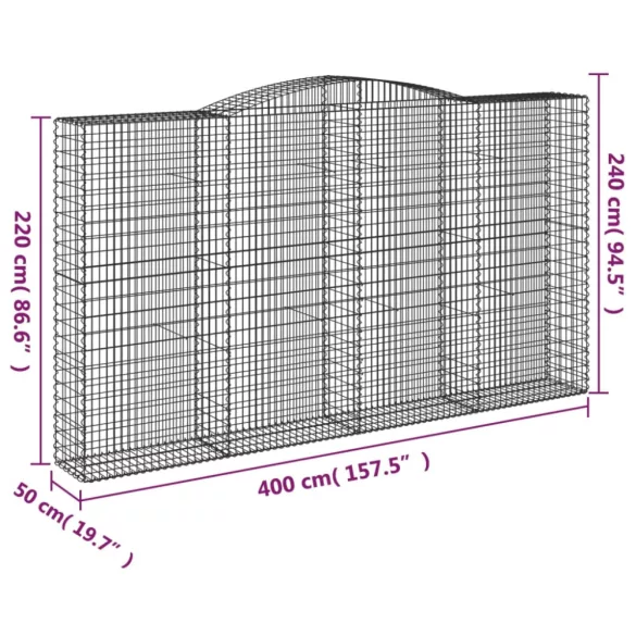 15 db íves horganyzott vas gabion kosár 400x50x220/240 cm