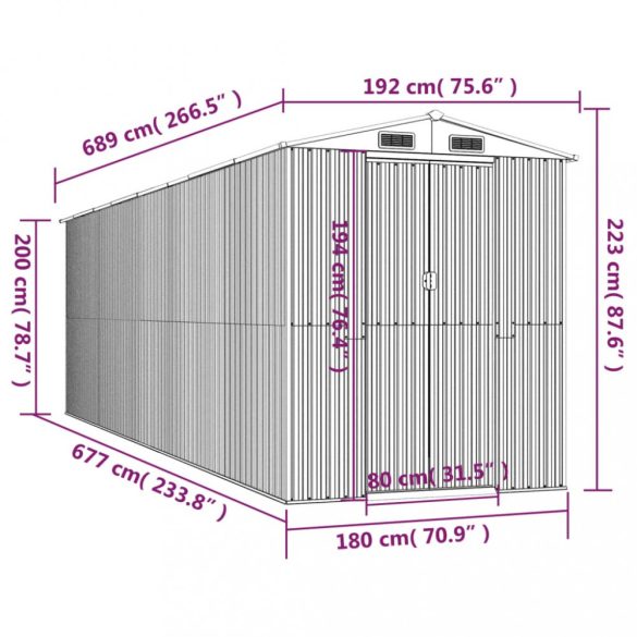 zöld horganyzott acél kerti fészer 192x689x223 cm