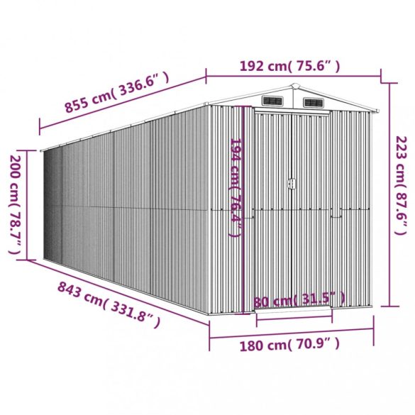 világosbarna horganyzott acél kerti fészer 192x855x223 cm
