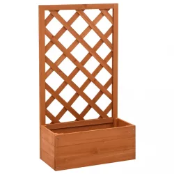   narancssárga tömör fenyőfa rácsos kerti ültetőláda 50x25x90 cm