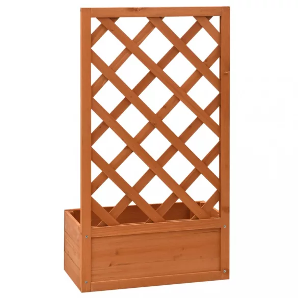 narancssárga tömör fenyőfa rácsos kerti ültetőláda 50x25x90 cm