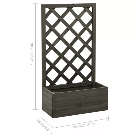 szürke tömör fenyőfa rácsos kerti ültetőláda 50x25x90 cm
