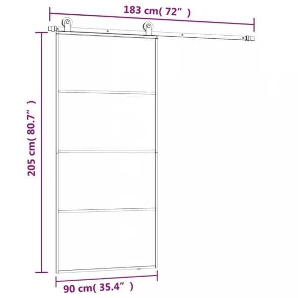 ESG üveg és alumínium tolóajtó fémszerelvény-szettel 90x205 cm