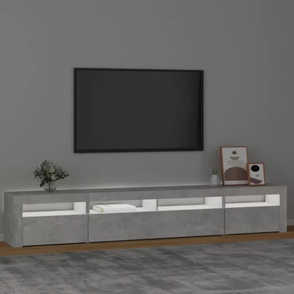 betonszürke TV-szekrény LED-lámpákkal 240x35x40 cm