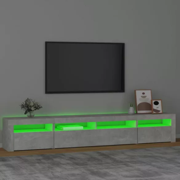 betonszürke TV-szekrény LED-lámpákkal 240x35x40 cm