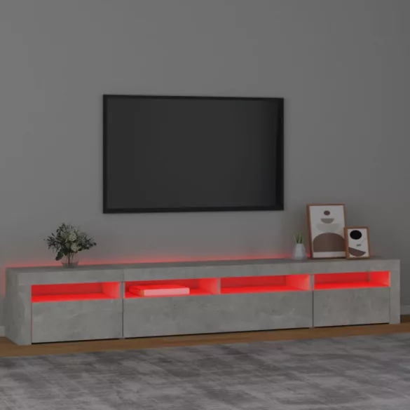 betonszürke TV-szekrény LED-lámpákkal 240x35x40 cm