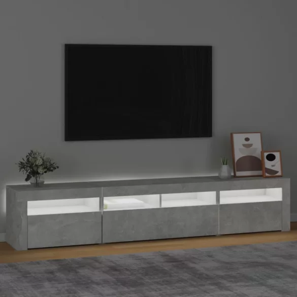 betonszürke TV-szekrény LED lámpákkal 210x35x40 cm