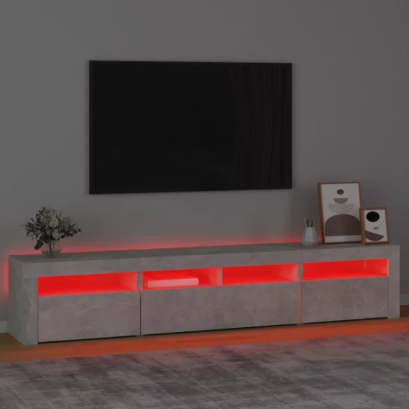betonszürke TV-szekrény LED lámpákkal 210x35x40 cm