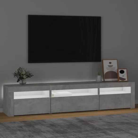betonszürke TV-szekrény LED lámpákkal 195x35x40 cm