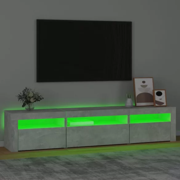 betonszürke TV-szekrény LED lámpákkal 195x35x40 cm