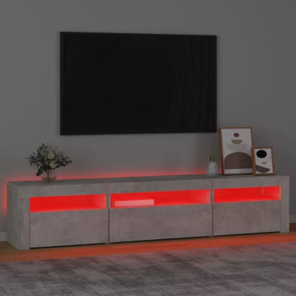betonszürke TV-szekrény LED lámpákkal 195x35x40 cm