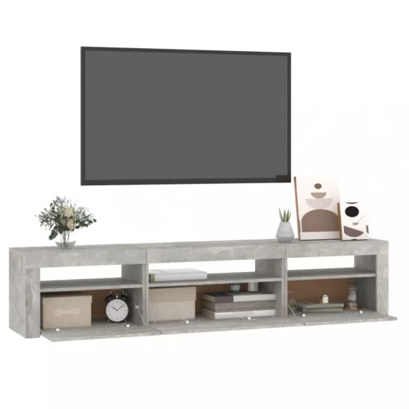 betonszürke TV-szekrény LED lámpákkal 195x35x40 cm